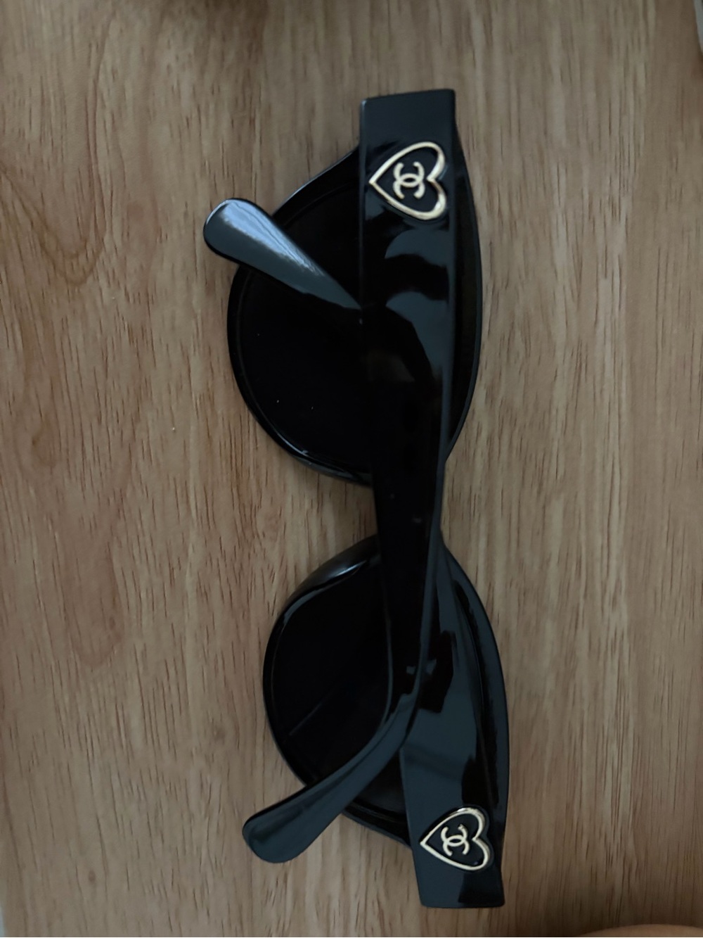 CHANEL Black Sunglasses with Gold Heart Accents